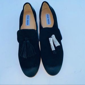 Steve Madden Black Suede Tassel Loafers.